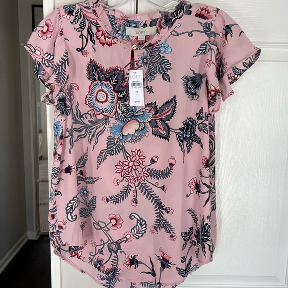 LOFT Pink and Blue Floral Blouse - Picture 2 of 4